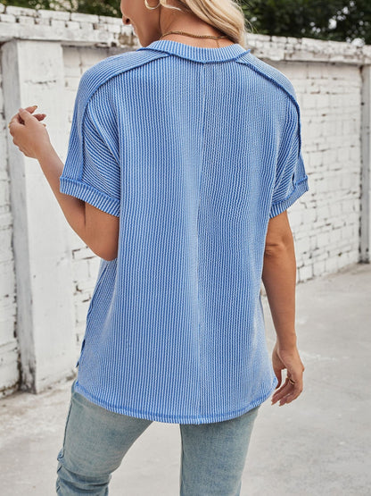 Cord Ribbed V-Neck Top