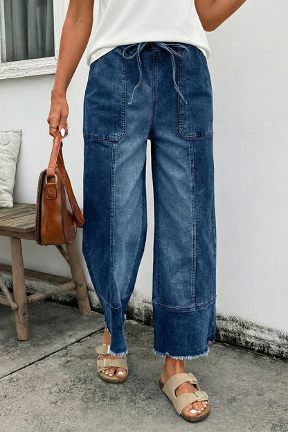 Fray Hem Wide Leg Denim Pants