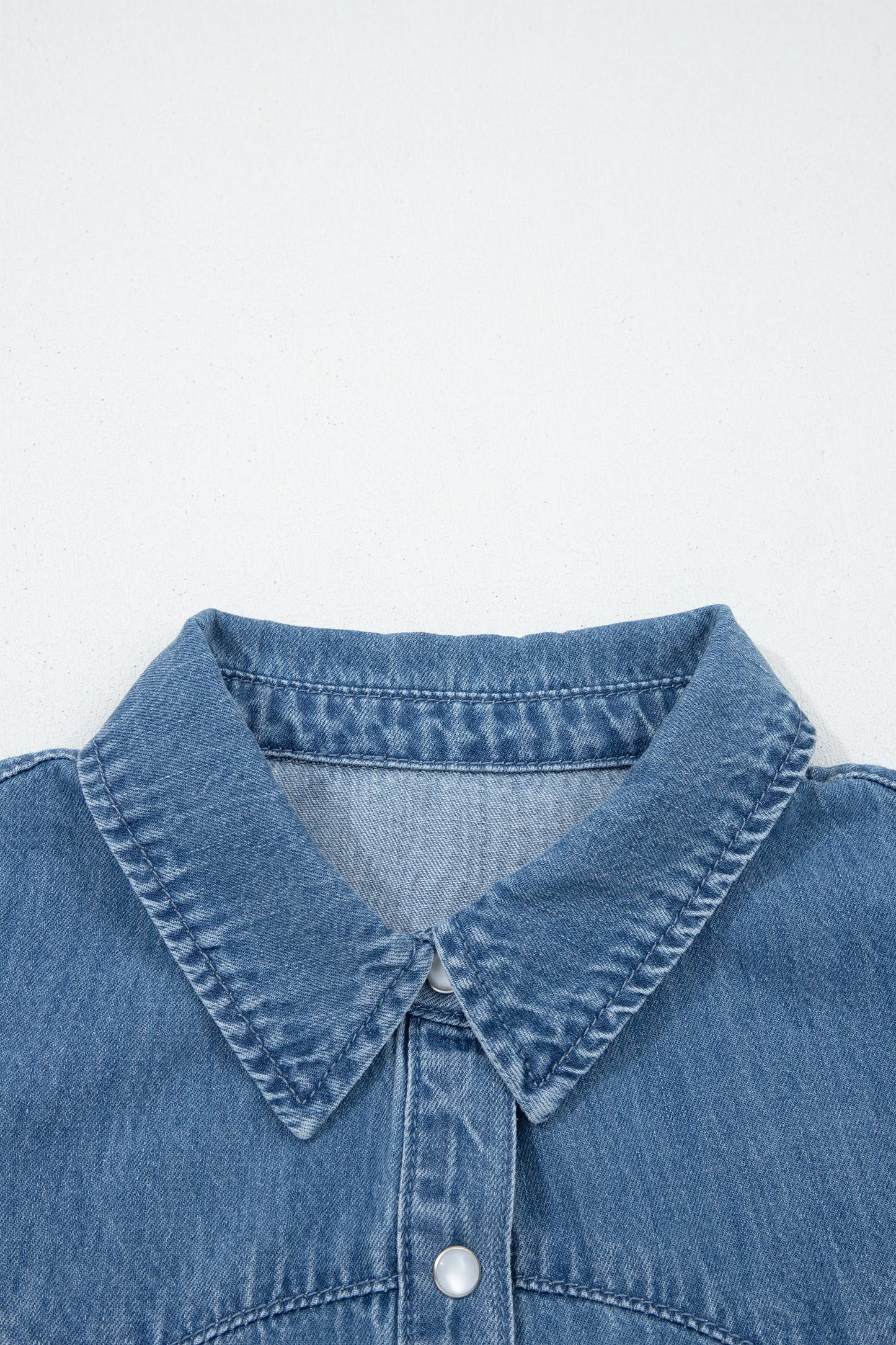 Ruffled Short Sleeve Denim Shirt