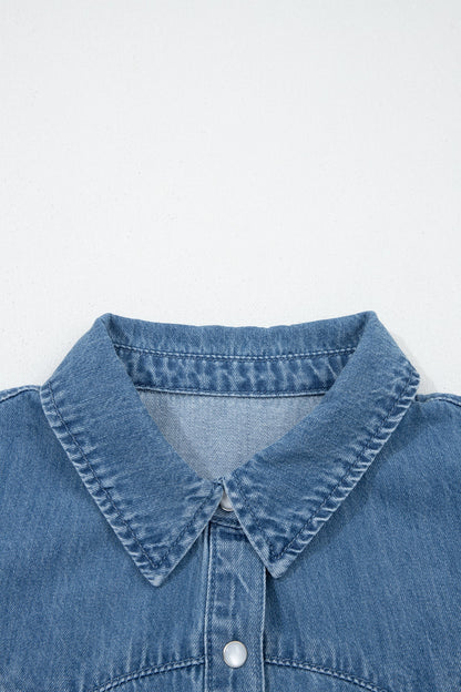 Ruffled Short Sleeve Denim Shirt