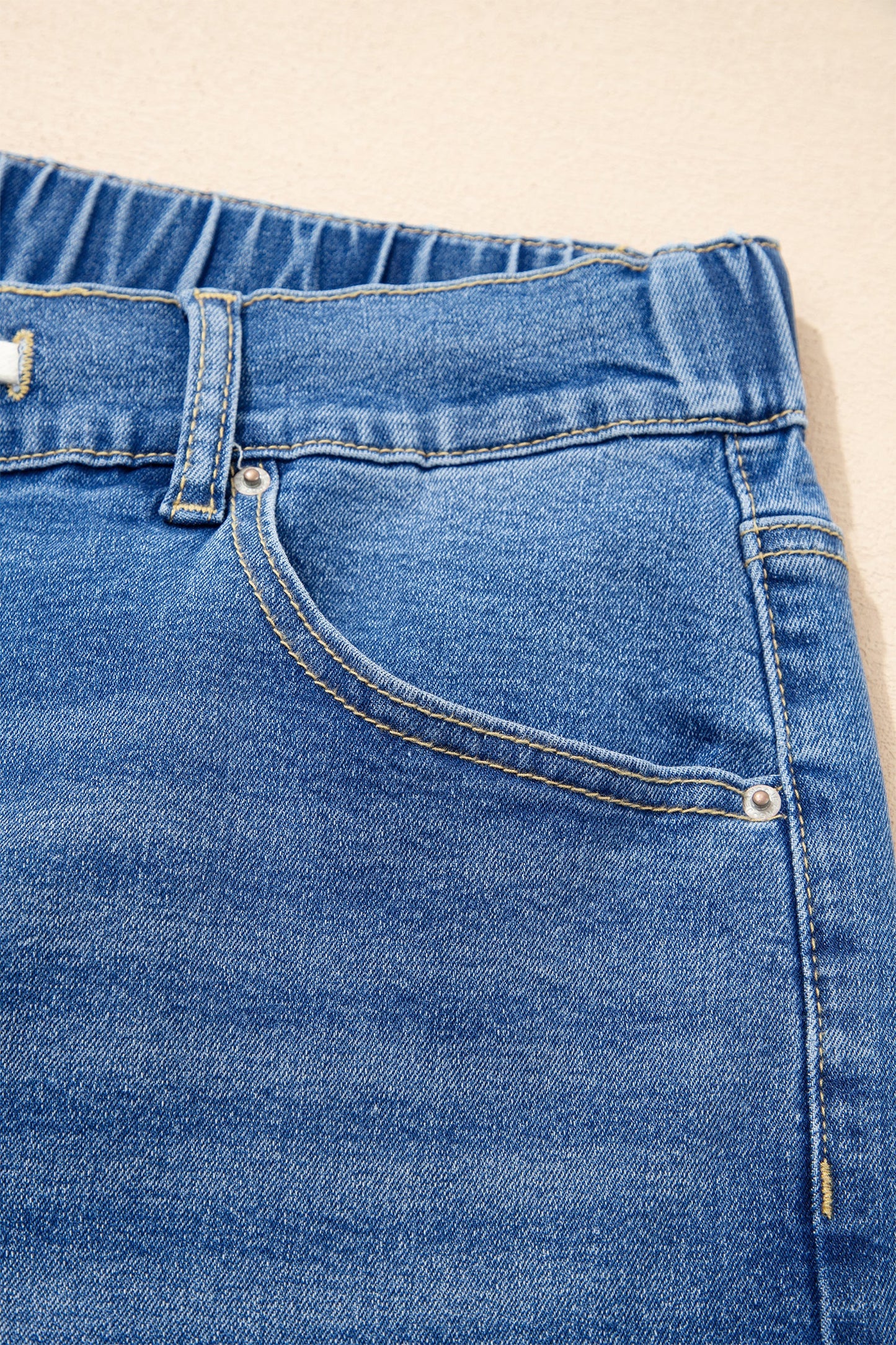 High Rise Lace Tie Whiskered Jeans