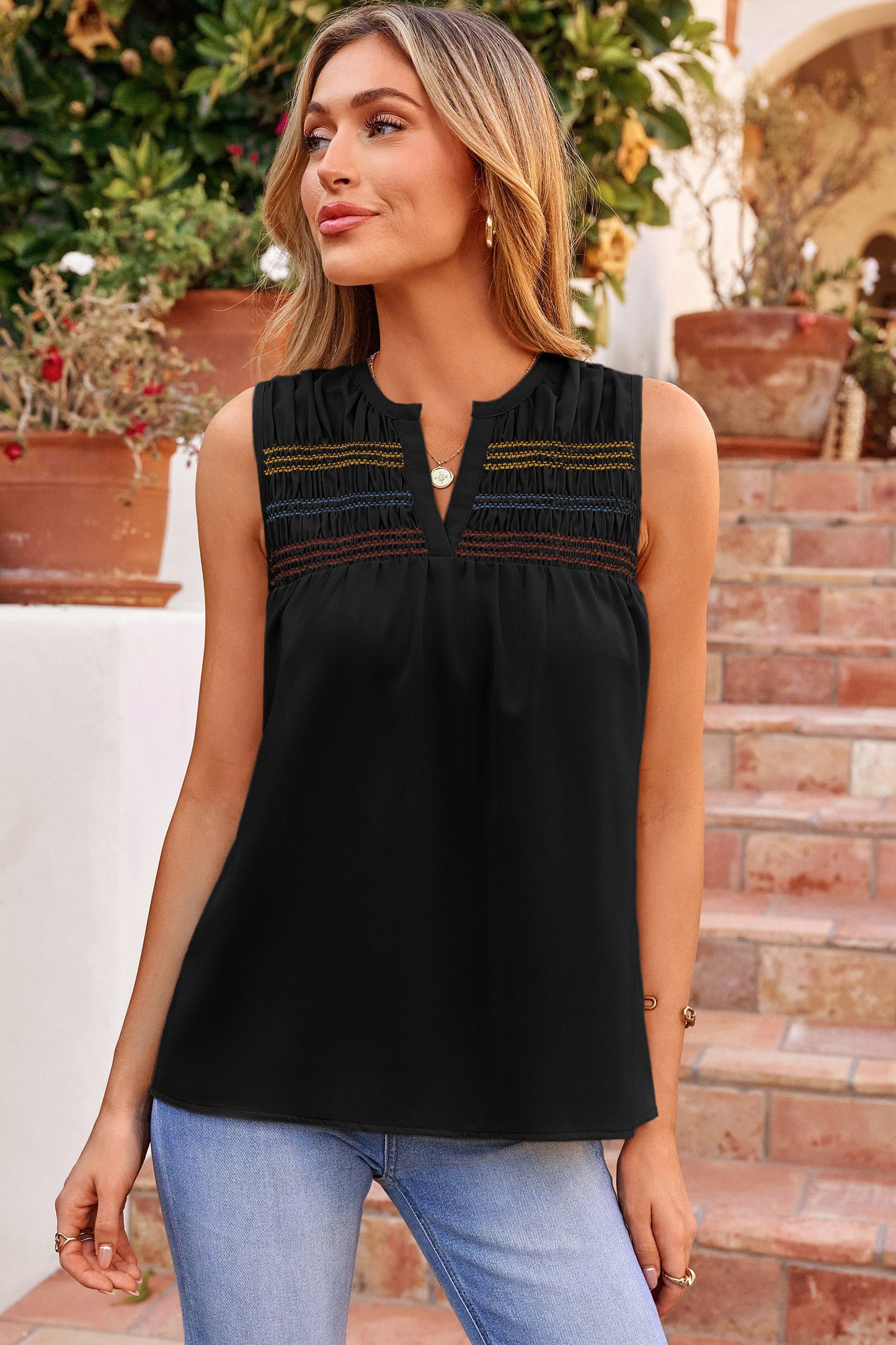 Embroidery Sleeveless Shift Top