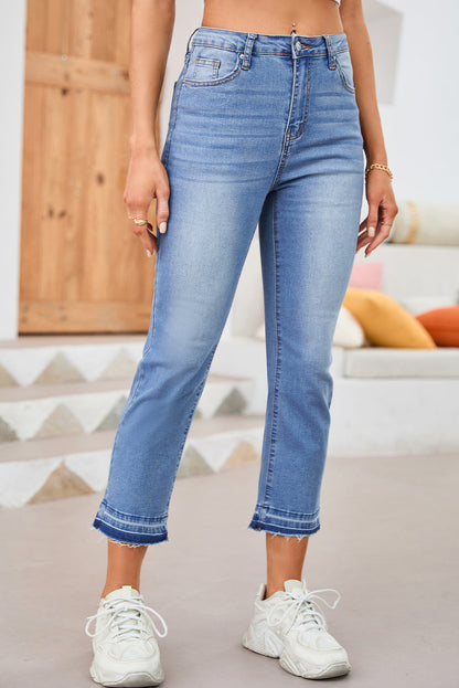 Whiskered Wash Cropped Jeans