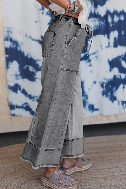Fray Hem Wide Leg Denim Pants