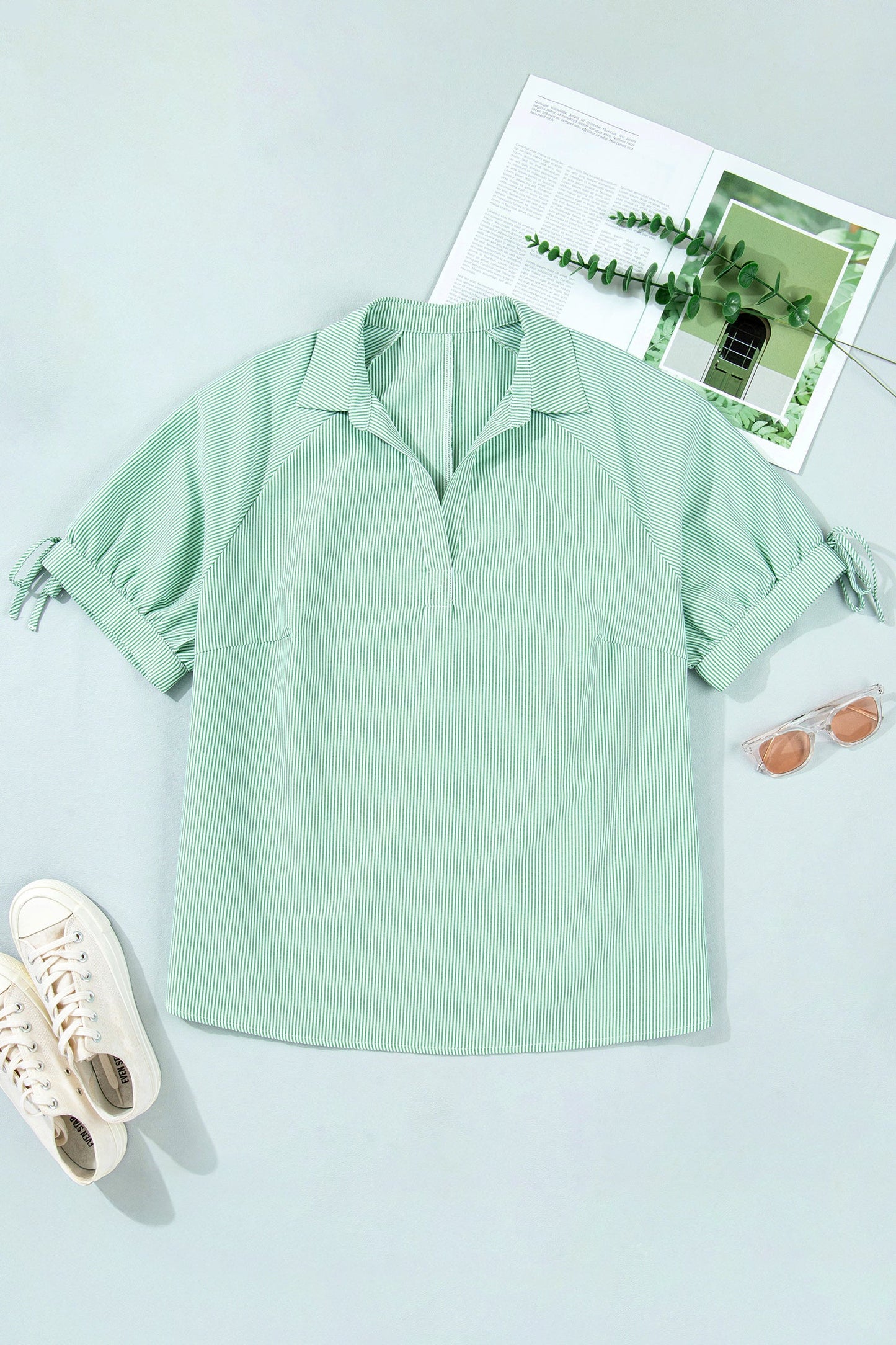 Plus Collar Tie Sleeve Blouse