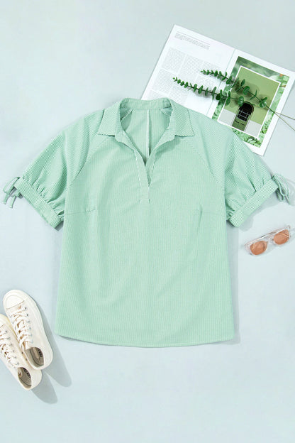 Plus Collar Tie Sleeve Blouse