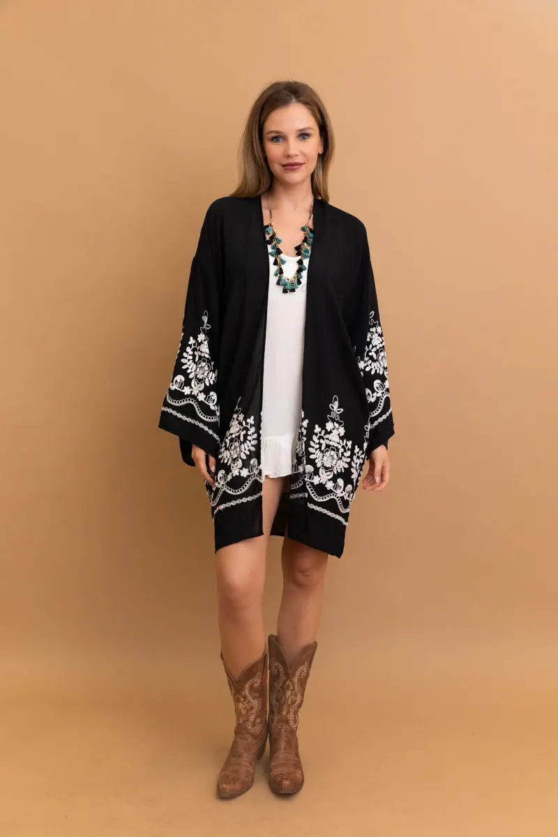 Embroidered Long Sleeve Kimono