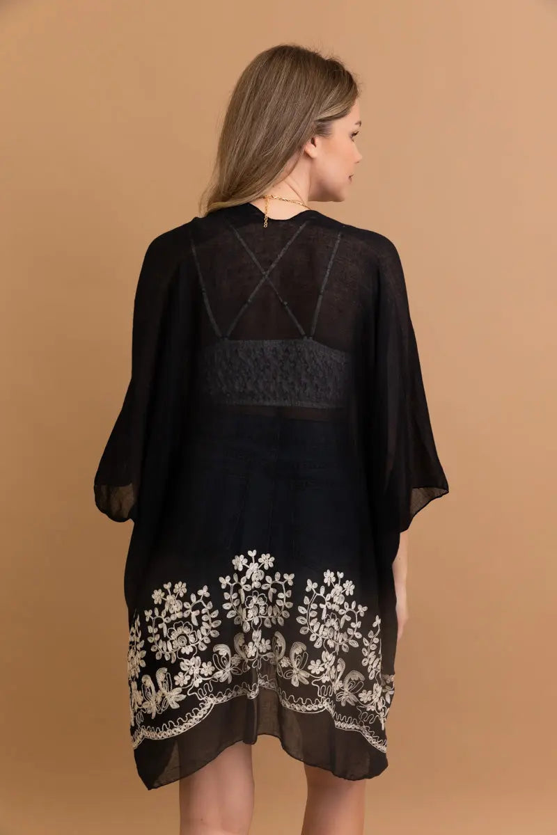 Bloom Embroidered Short Sleeve Kimono