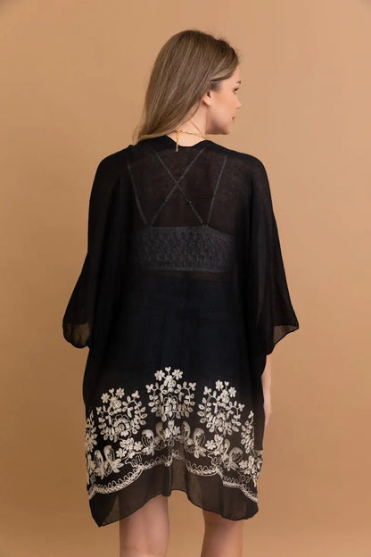 Bloom Embroidered Short Sleeve Kimono