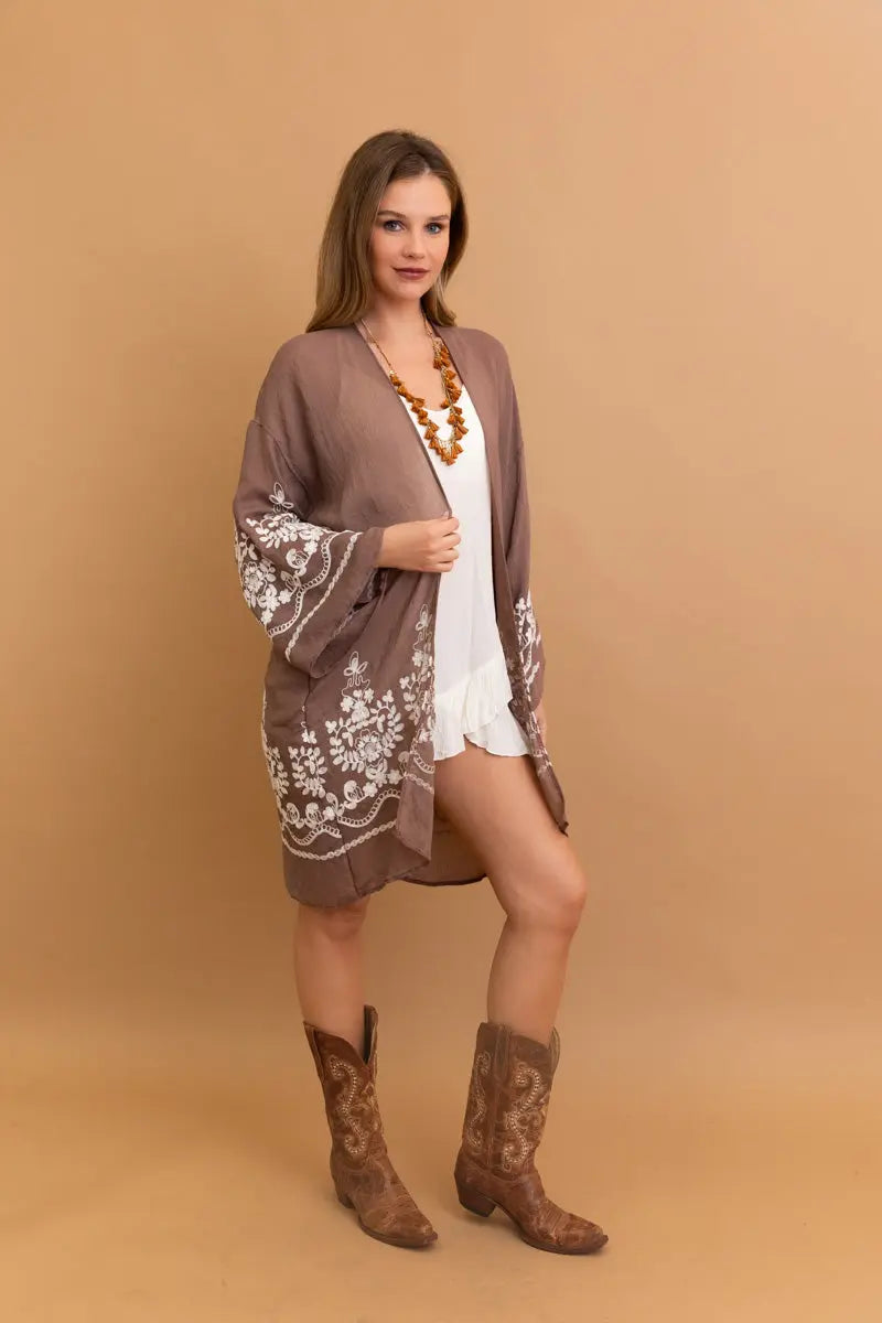 Embroidered Long Sleeve Kimono