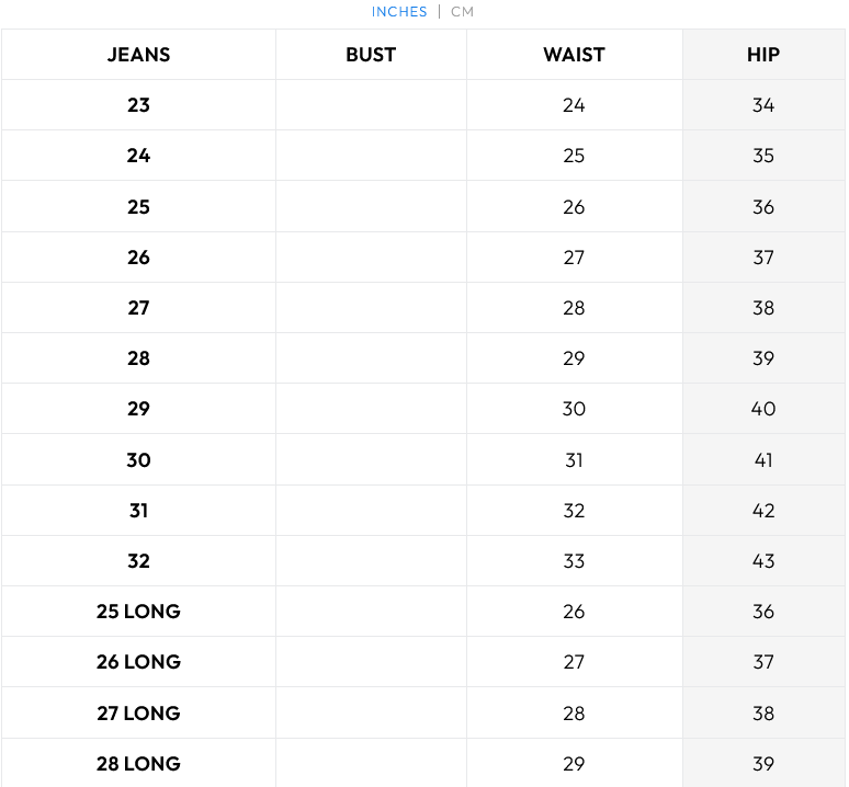 size chart