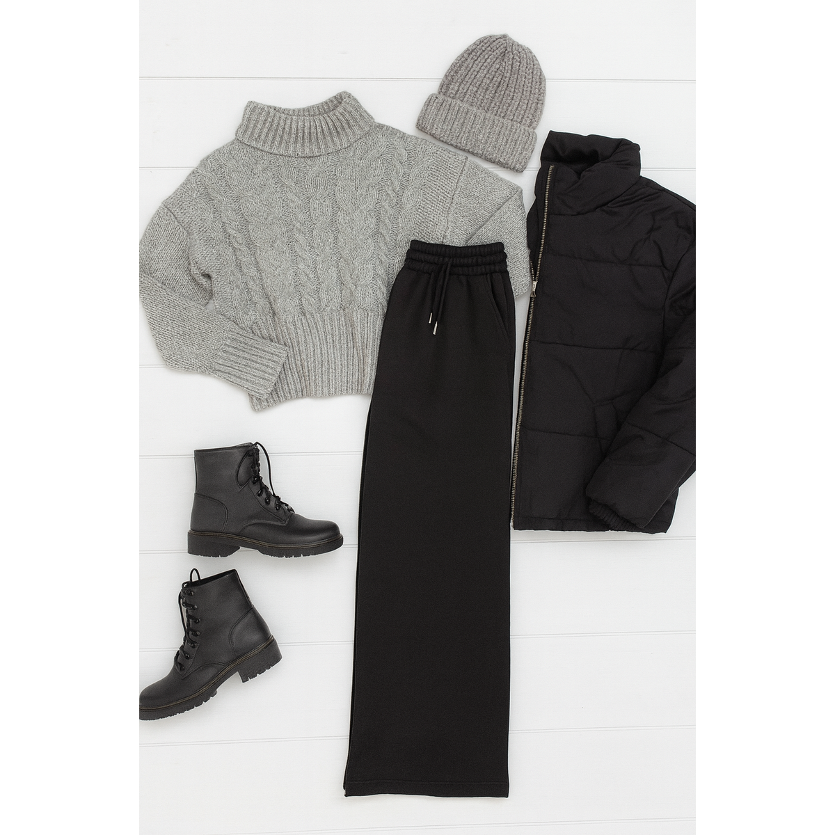 Black Wide Leg Pocket Fleece Lined Pants