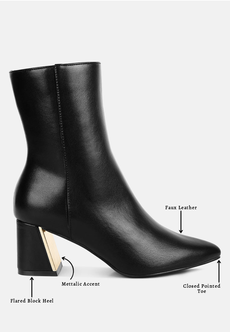 Metallic Flare Heel Ankle Boots