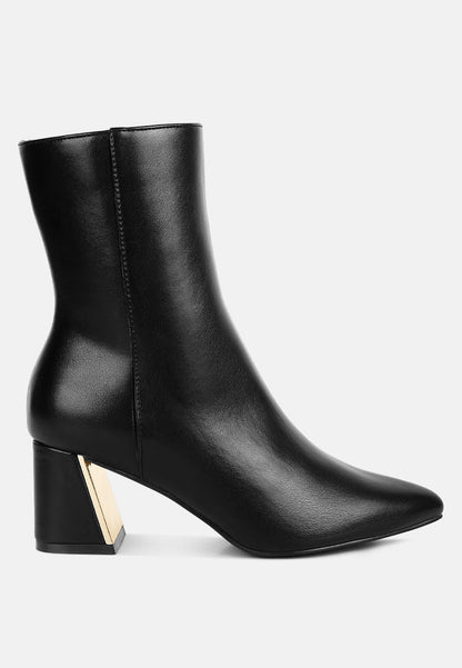Metallic Flare Heel Ankle Boots