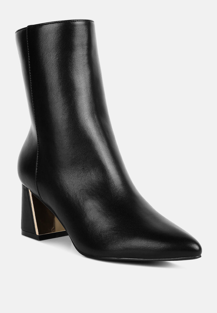 Metallic Flare Heel Ankle Boots