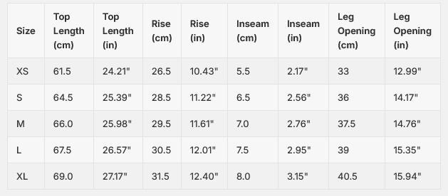 size chart