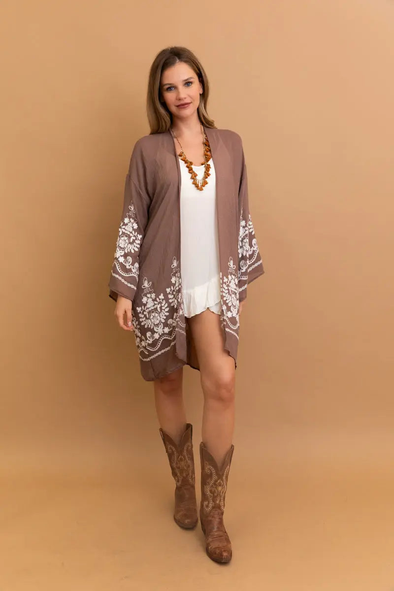 Embroidered Long Sleeve Kimono