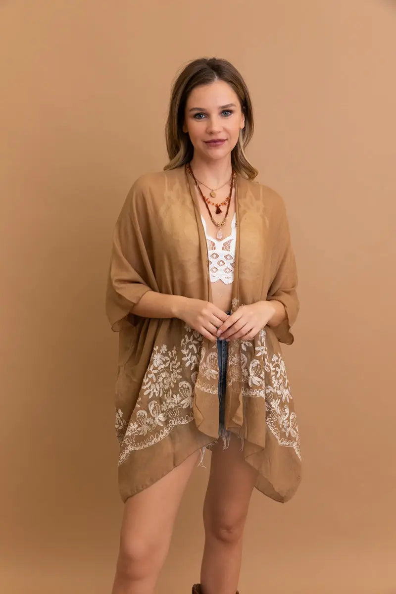Bloom Embroidered Short Sleeve Kimono