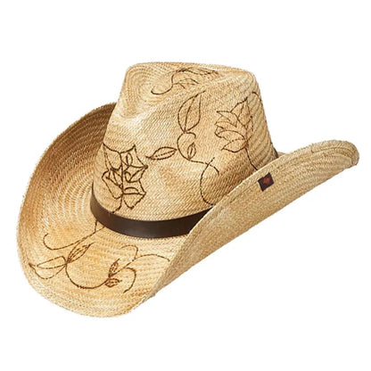 Intricate Etching Straw Cowgirl Hat