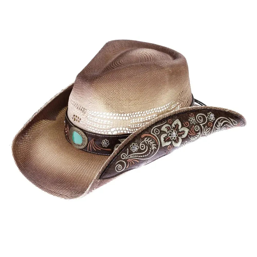 Flowers & Embellished Straw Cowgirl Hat