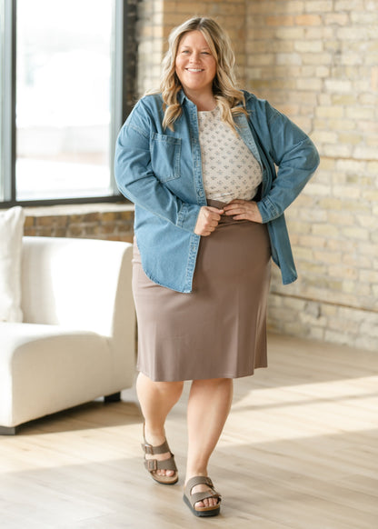 Taupe Knit Midi Skirt