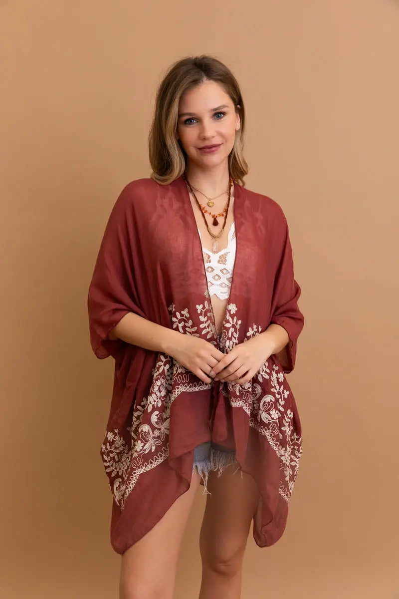 Bloom Embroidered Short Sleeve Kimono