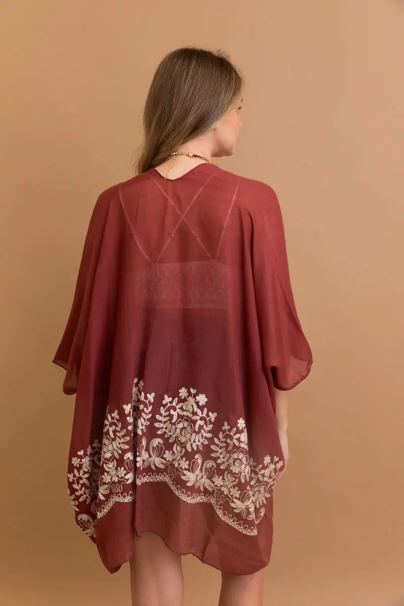 Bloom Embroidered Short Sleeve Kimono