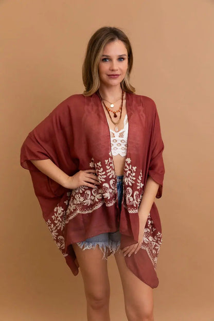 Bloom Embroidered Short Sleeve Kimono