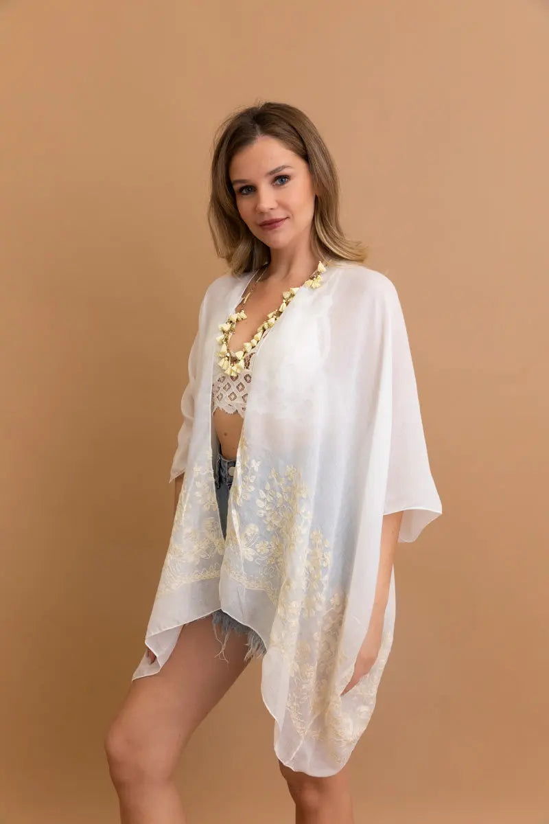 Bloom Embroidered Short Sleeve Kimono