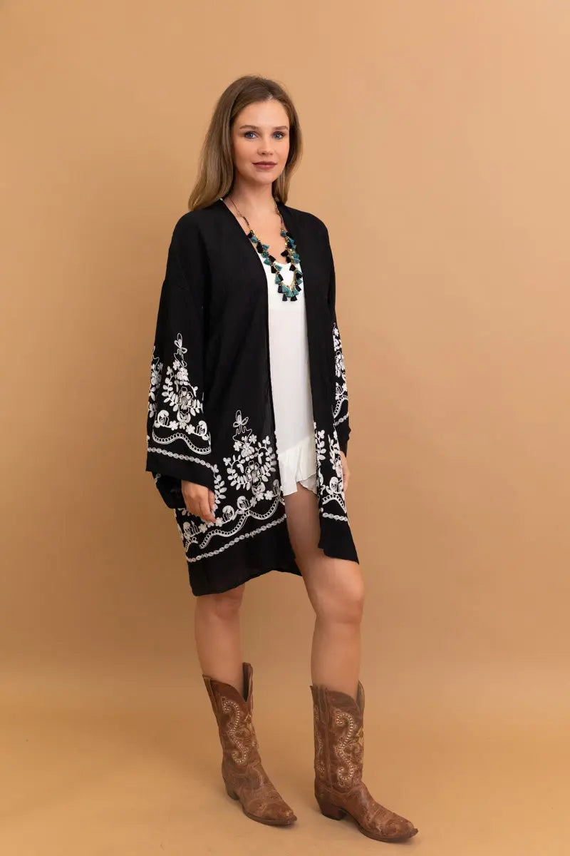 Embroidered Long Sleeve Kimono