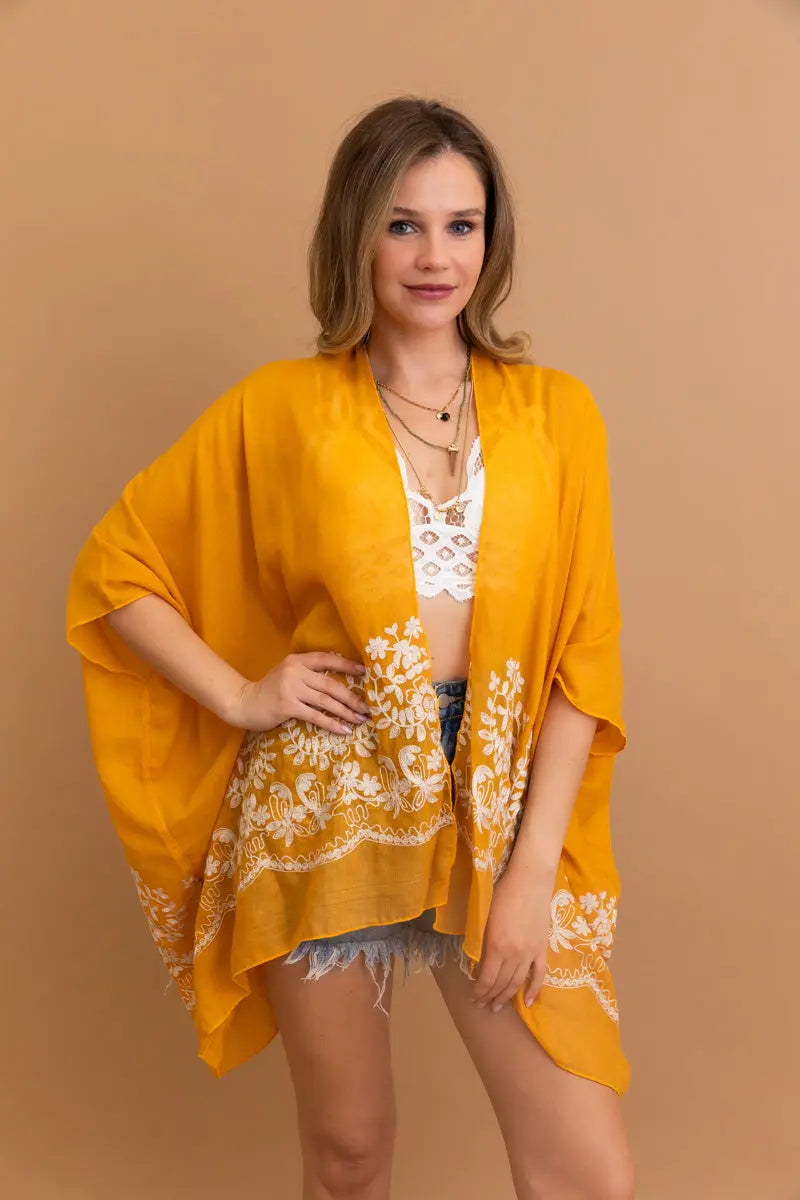 Bloom Embroidered Short Sleeve Kimono