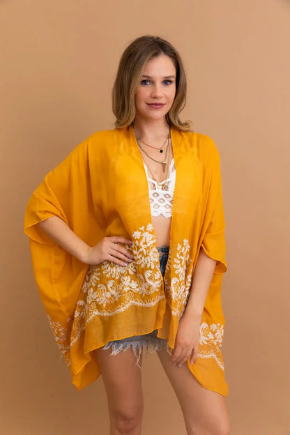 Bloom Embroidered Short Sleeve Kimono