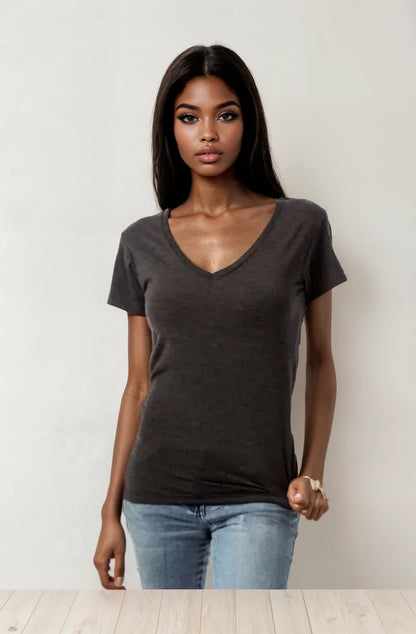 Basic Solid Heather V-Neck Tee