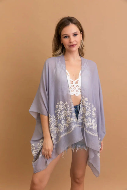 Bloom Embroidered Short Sleeve Kimono
