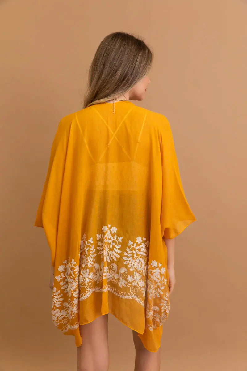Bloom Embroidered Short Sleeve Kimono