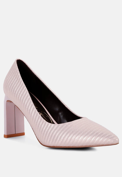 Textured Italian Block Heel Pumps