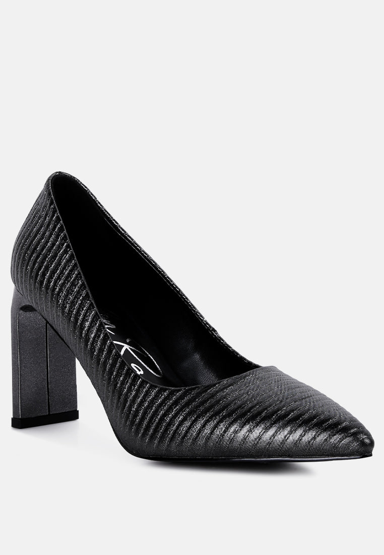 Textured Italian Block Heel Pumps