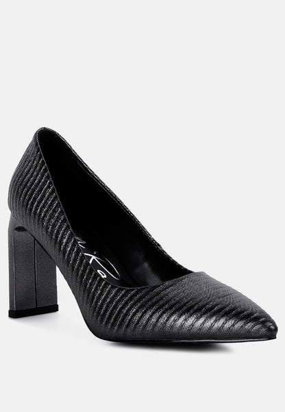 Textured Italian Block Heel Pumps