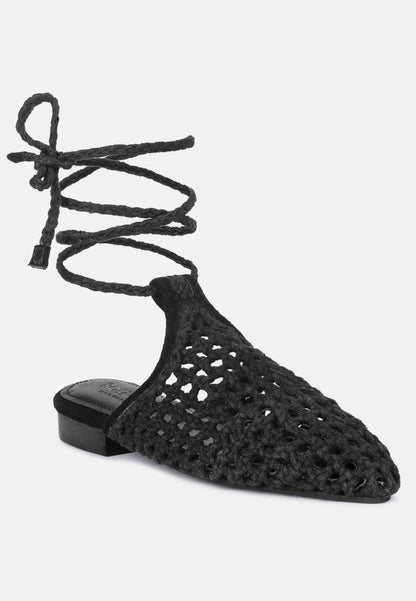 Handwoven Honeycomb Cotton Tie Up Mules