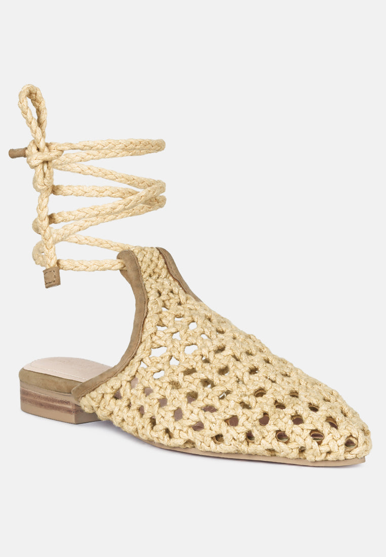 Handwoven Honeycomb Cotton Tie Up Mules