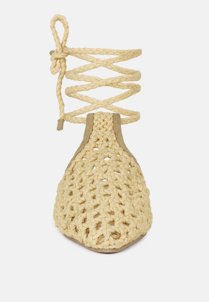Handwoven Honeycomb Cotton Tie Up Mules
