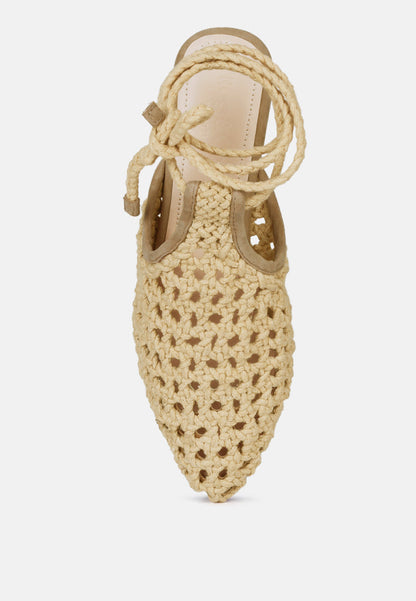 Handwoven Honeycomb Cotton Tie Up Mules