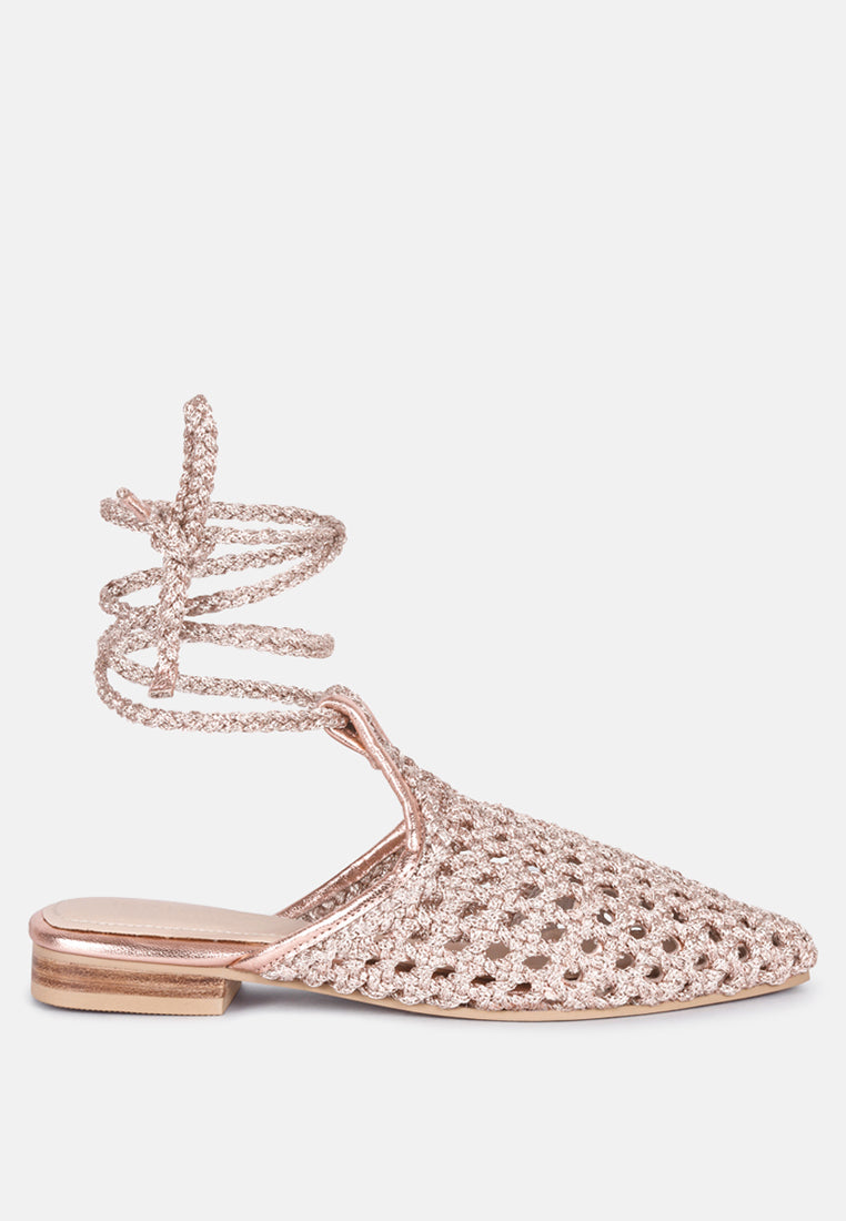 Handwoven Honeycomb Cotton Tie Up Mules