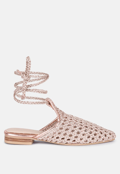Handwoven Honeycomb Cotton Tie Up Mules