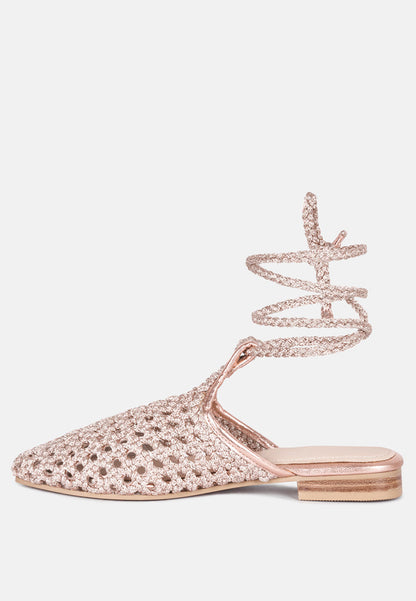 Handwoven Honeycomb Cotton Tie Up Mules