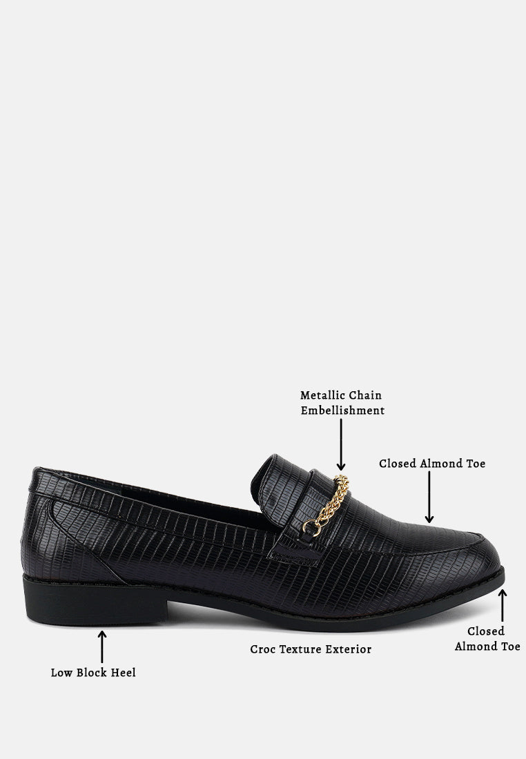 Low Block Loafers With Golden Chain