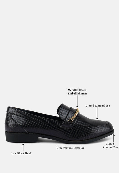 Low Block Loafers With Golden Chain
