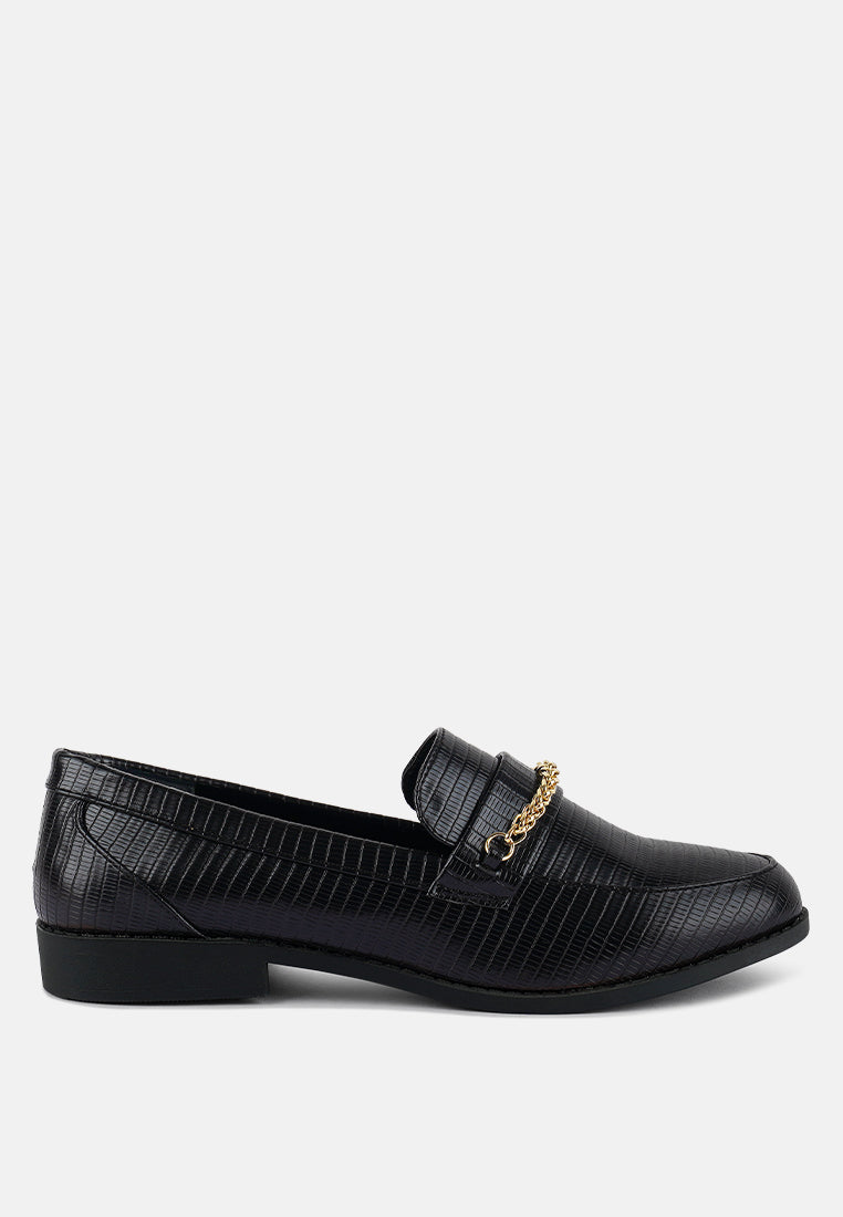 Low Block Loafers With Golden Chain