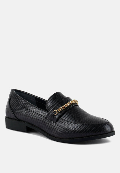 Low Block Loafers With Golden Chain