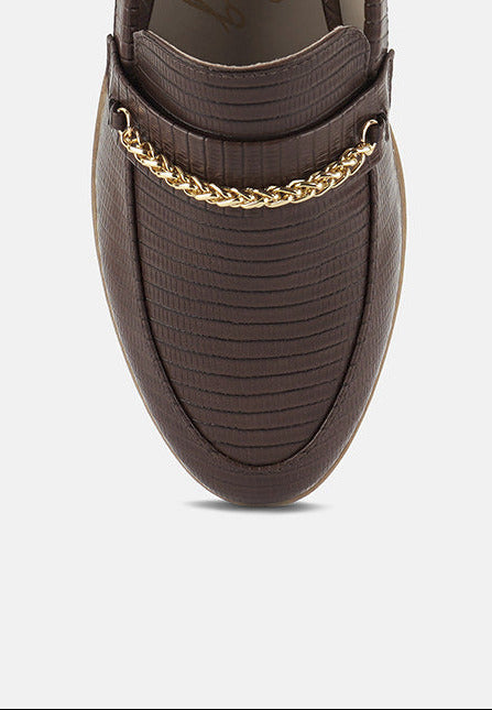 Low Block Loafers With Golden Chain